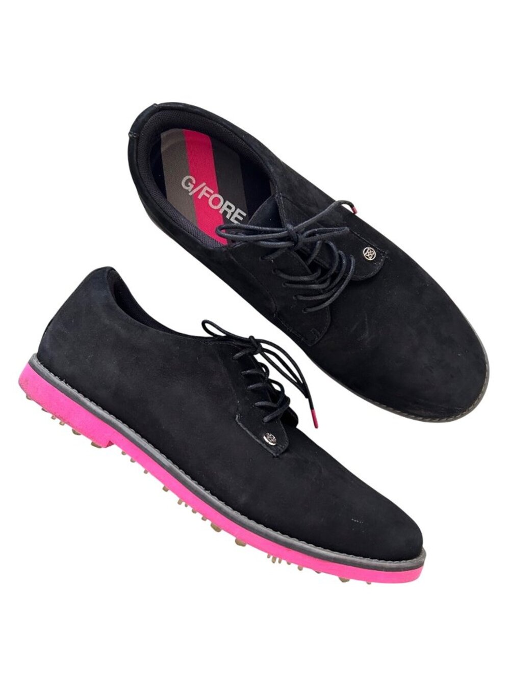 G/Fore Mens Sz 10 Onyx & Pink Sole Leather Golf Shoes